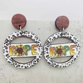 Pendientes bohemios de madera con estampado de leopardo y motivo de girasol Hope floral - Estilo Girasol Esperanza de Leopardo (JE0943D)