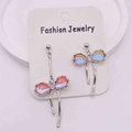 Asymmetric bow drop earrings with iridescent aurora finish and silver metal accents - Asymmetric Iridescent Bowknot Long Drop Earrings (JE1408C)