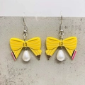 Pencil-patterned bow earrings with white pearl pendants for teachers and students - Water Drop Artificial Pearl Pendant (JE1448B)