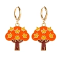 Cute autumn tree earrings with orange enamel leaves and golden metal hoops for women - Autumn Maple Tree (JE1117J)