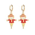 Cute Thanksgiving scarecrow drop earrings with colorful enamel in polished gold alloy - Red Scarecrow (JE1117I)
