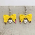 Detail of creative pencil-shaped acrylic earrings with bows and heart pendants - Heart Artificial Pearl Pendant (JE1448A)
