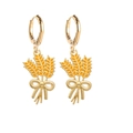 Detailed view of golden wheat stalk drop earrings with yellow enamel and butterfly bow - Gold Wheat Bundle (JE1117H)