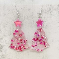 Roze acryl kerstboom oorbellen met pailletten en sterren voor dames - Roze Ster Boom Stijl (JE1482B)