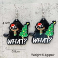 Close-up of acrylic Christmas black cat earrings with size details and double-sided print - Christmas Black Cat Design (JE1492D)