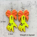 Zombie hand acrylic earrings with orange bow and gold trim for Halloween party - Zombie Hand Design (JE1492B)