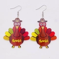 Pendientes de acrílico con pavo de Acción de Gracias y letras thanks en amarillo - Pavo con Estampado Thanks (JE0992C)