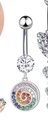 Silver stainless steel belly button ring with a colorful rainbow crystal spiral pendant - Colorful Spiral Disc (JE0892P)
