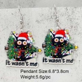 Boucles d'oreilles de Noël en acrylique avec chat noir, lumières et bonnet de Père Noël - Style Chat Noir Derrière l'Arbre (JE1511G)