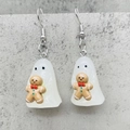 Detail of 3D luminous ghost earrings with a gingerbread man pendant for Christmas - Ghost Gingerbread Man (JE1506B)