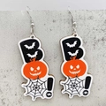 Orecchini di Halloween con scritta Boo, zucca arancione e motivo a ragnatela - Zucca Fantasma Boo (JE1429I)