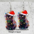 Détails des boucles d'oreilles chat de Noël en acrylique avec dimensions 4,3x2,5cm et poids - Style Chat Noir de Noël Avec Nœud (JE1511F)