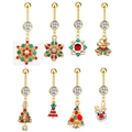 Set van 8 gouden roestvrijstalen kerst navelpiercings met rendier en sneeuwvlok hangers - Kerstcollectie Set (JE0688M-8 stuks)