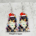 Détail des boucles d'oreilles chien en acrylique avec dimensions pour cadeaux de Noël - Style Chien Sheltie de Noël Avec Lumières (JE1511E)