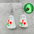 Detailed view of luminous ghost earrings with green glow effect for Halloween gifts - Ghost Lollipop (JE1506F)