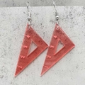 Detail of red translucent acrylic triangle ruler earrings with printed scale numbers - Triangle Ruler Style (JE1377B)