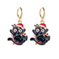 Orecchini a forma di gatto di Natale con luci colorate e cappello da Babbo Natale - Stile gatto nero con stringa di luci (JE1515B)