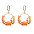 Detail showing enamel maple leaf ring earrings with roast turkey and wine bottle charms - Maple Turkey Wreath Style (JE1517E)