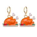 Detail of creative Thanksgiving roasted turkey earrings with colorful enamel finish - Cartoon Roast Turkey Style (JE1517C)
