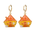 Detail of fall-themed cottage earrings with maple leaf accents and enamel finish - Cartoon Autumn House Style (JE1517B)