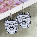 Retro black plated bull dog pendant earrings with silver hoops and white enamel animal charm - Bulldog Style (JE1548D)