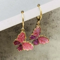 Sparkly butterfly drop earrings with pink purple glitter gradient and gold hooks - Rose Pink Gradient Glitter Butterfly Style (JE1549I)