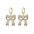 Minimalist gold hoop earrings with light blue enamel bow charms for women - Light Blue Bow Style (JE1560B)
