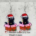 Christmas black cat acrylic earrings with Santa hat and colorful lights in gift box - Gift Box Christmas Black Cat Style (JE1511B)