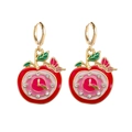 Creative red apple clock earrings with colorful oil drip finish and crystal rhinestones - Apple Clock Style (JE1568F)