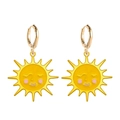 Cute yellow enamel sun earrings with cartoon faces and golden lever back hooks - Cartoon Sun Style (JE1572A)
