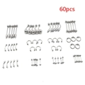 Detailed collection of 60 pieces silver stainless steel body piercing jewelry set - 60 Pieces (JE0187B-60)