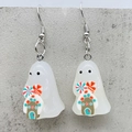 Glow-in-the-dark ghost earrings with candy cane and gingerbread house charms - Ghost Gingerbread House (JE1506Q)