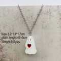 Collar luminoso de Halloween con fantasma y piedra de corazón rojo y cadena de plata - Collar Fantasma Con Corazón (JE1407B)