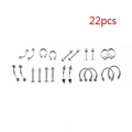 22-piece silver stainless steel piercing set featuring studs, hoops, and circular barbells - 22 Pieces (JE0187D-22)