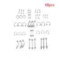 Detailed set of 48 mixed stainless steel body piercing jewelry in polished silver finish - 48 Pieces (JE0187C-48)
