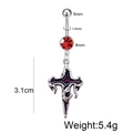 Stainless steel belly button ring with red zircon and black cross pendant dimensions - Spiked Rhombus Cross Style (JE1578F)