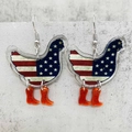 Independence Day acrylic chicken earrings with US flag pattern and orange cowboy boots - Hen with Boots Style (JE1553D)