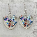 Acrylic heart earrings with colorful star sequins for USA Independence Day celebration - Star Sequin Heart Style (JE1553B)