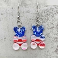 USA flag style gummy bear earrings with red white blue stripes and silver glitter - Striped Gummy Bear Style (JE1553A)