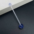 Detail of acrylic industrial piercing bar with blue glitter star balls and clear rod - Acrylic Long Bar Dual Ball Jewelry / Transparent Dark Blue Glitter Style (JE1587C)