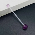 Macro shot of flexible industrial barbell with purple glitter ball ends and transparent rod - Industrial Piercing Long Barbell / Transparent Purple Glitter Style (JE1587D)