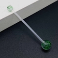 Detail view of flexible industrial barbell with green glitter acrylic ball ends for piercing - Transparent Green Glitter Style (JE1587G)
