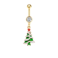 Gouden navelpiercing met kerstboom hanger en glanzende zirkonia versiering - Gelaagde Groene en Witte Kerstboom Stijl (JE0689K)