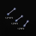 Three sizes of 1.2mm acrylic barbell piercings with 3mm balls on black background - 3mm Ball (JE1594E) / Bar Length 10mm