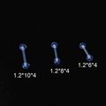 Detailed view of clear acrylic ear cartilage studs in three different lengths and sizes - 4mm Ball (JE1594D) / Bar Length 10mm