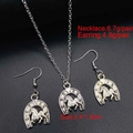 Western Schmuck-Set mit Hufeisen- und Pferdemotiv, Halskette und Ohrringe Silber - Reitsport Hufeisen-Stil - Ohrringe (N)