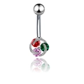 Polished stainless steel belly ring with vibrant red, green, and pink zircon gemstones - Colorful Vortex Style (JE0423H)