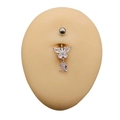 Detail of silver navel ring with crystal butterfly pendant on medical silicone model - Butterfly Teardrop Style (JE1616N)