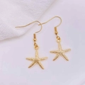 Detail shot of golden starfish drop earrings with textured surface and hook findings - Shiny Golden Starfish (JE1614F)