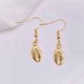 Close-up of gold conch shell drop earrings with metallic texture and sleek hooks - Shiny Golden Conch Shell (JE1614L)